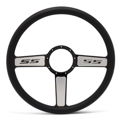 Steering Wheel,SS logo,Aluminum,15 1/2,Half-wrap,Made in USA,Black spokes with machined highlights,Black grip