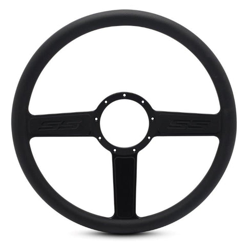 Steering Wheel,SS logo,Aluminum,15 1/2,Half-wrap,Made in the USA,Matte black Fusioncoat spokes,Black grip