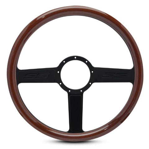 Steering Wheel,SS logo,Aluminum,15 1/2,Half-wrap,Made In USA,Matte black spokes,Wood grip