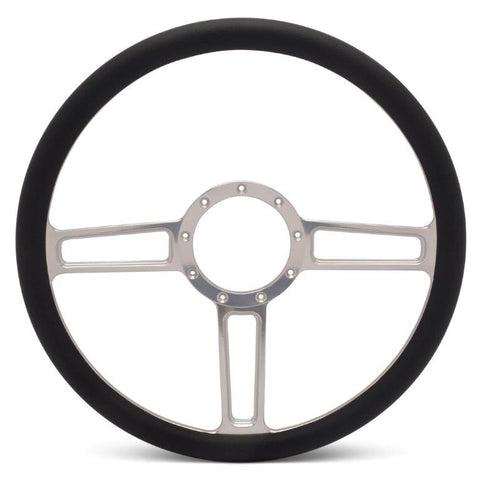 Steering Wheel,Launch style,Aluminum,15 1/2,Half-wrap,Made in the USA,Clear anodized spokes,Black grip