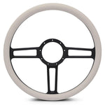 Steering Wheel,Launch style,Aluminum,15 1/2,Half-wrap,Made in the USA,Matte black Fusioncoat spokes,White grip