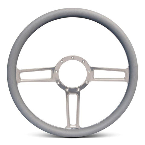 Steering Wheel,Launch style,Aluminum,15 1/2,Half-wrap,Made in the USA,Clear anodized spokes,Grey grip