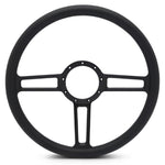 Steering Wheel,Launch style,Aluminum,15 1/2,Half-wrap,Made in the USA,Matte black Fusioncoat spokes,Black grip