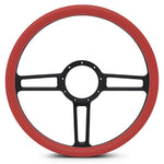 Steering Wheel,Launch style,Aluminum,15 1/2,Half-wrap,Made in the USA,Matte black Fusioncoat spokes,Red grip