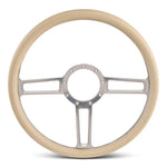 Steering Wheel,Launch style,Aluminum,15 1/2,Half-wrap,Made in the USA,Clear anodized spokes,Tan grip