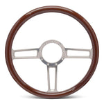 Steering Wheel,Launch style,Aluminum,15 1/2,Half-wrap,Made In USA,Clear anodize spokes,Wood grip