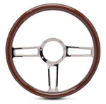 Steering Wheel,Launch style,Aluminum,15 1/2,Half-wrap,Made In USA,Bright clear coat spokes,Wood grip