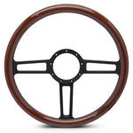 Steering Wheel,Launch style,Aluminum,15 1/2,Half-wrap,Made In USA,Matte black spokes,Wood grip