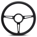 Steering Wheel,Classic style,Aluminum,15 1/2,Half-wrap,Made in the USA,Gloss black Fusioncoat spokes,Black grip