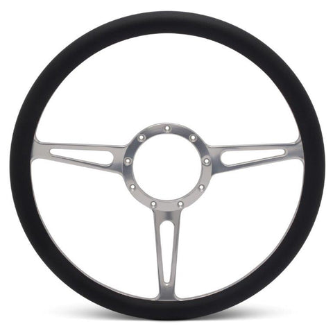 Steering Wheel,Classic style,Aluminum,15 1/2,Half-wrap,Made in the USA,Clear anodized spokes,Black grip