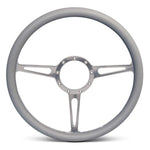 Steering Wheel,Classic style,Aluminum,15 1/2,Half-wrap,Made in the USA,Clear anodized spokes,Grey grip