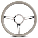 Steering Wheel,Classic style,Aluminum,15 1/2,Half-wrap,Made in the USA,Chrome spokes,Grey grip