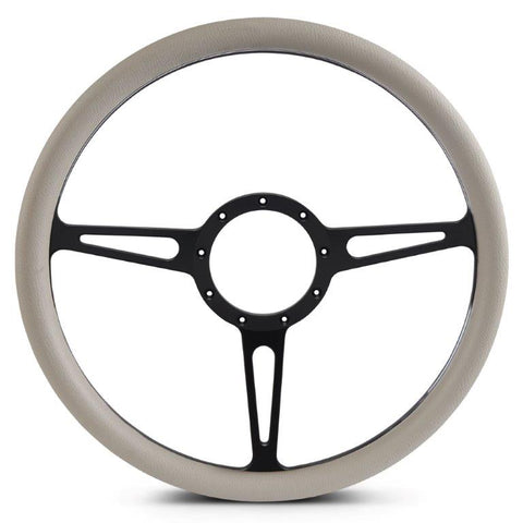 Steering Wheel,Classic style,Aluminum,15 1/2,Half-wrap,Made in the USA,Matte black Fusioncoat spokes,Grey grip