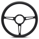 Steering Wheel,Classic style,Aluminum,15 1/2,Half-wrap,Made in the USA,Matte black Fusioncoat spokes,Black grip