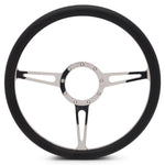 Steering Wheel,Classic style,Aluminum,15 1/2,Half-wrap,Made in the USA,Bright polished spokes,Black grip