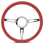 Steering Wheel,Classic style,Aluminum,15 1/2,Half-wrap,Made in the USA,bright clear coat spokes,Red grip