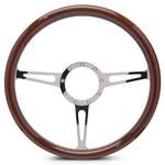 Steering Wheel,Classic style,Aluminum,15 1/2,Half-wrap,Made In USA,Chrome plated spokes,Wood grip