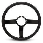 Steering Wheel,Linear style,Aluminum,15 1/2,Half-wrap,Made in the USA,Gloss black Fusioncoat spokes,Black grip