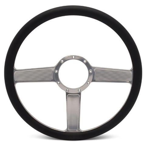 Steering Wheel,Linear style,Aluminum,15 1/2,Half-wrap,Made in the USA,Clear anodized spokes,Black grip