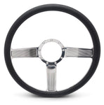 Steering Wheel,Linear style,Aluminum,15 1/2,Half-wrap,Made in the USA,Chrome spokes,Black grip