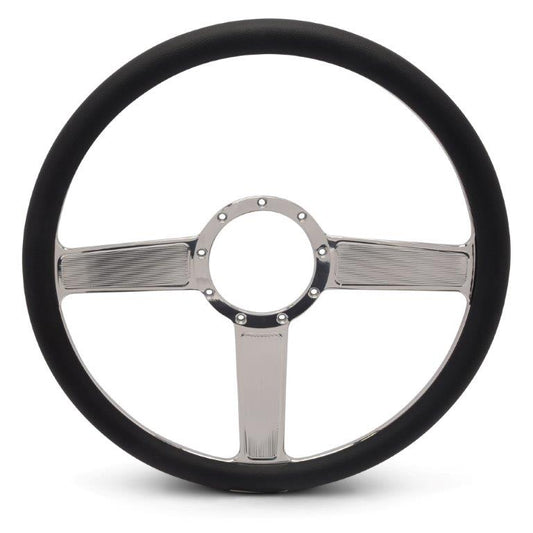 Steering Wheel,Linear style,Aluminum,15 1/2,Half-wrap,Made in the USA,bright clear coat spokes,Black grip