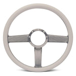 Steering Wheel,Linear style,Aluminum,15 1/2,Half-wrap,Made in the USA,Clear anodized spokes,White grip