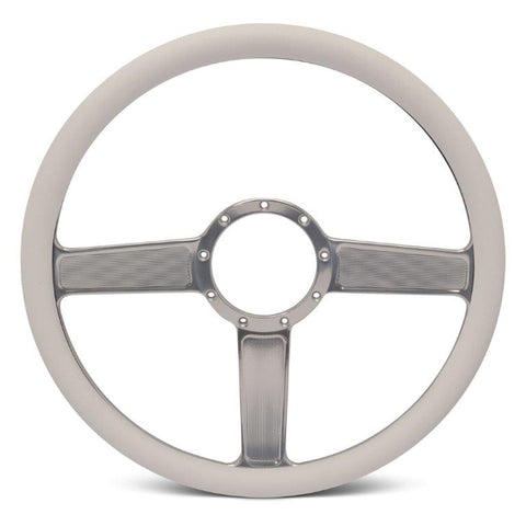 Steering Wheel,Linear style,Aluminum,15 1/2,Half-wrap,Made in the USA,Clear anodized spokes,White grip