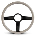 Steering Wheel,Linear style,Aluminum,15 1/2,Half-wrap,Made in the USA,Gloss black anodized spokes,Grey grip