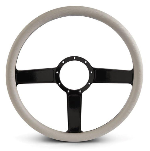 Steering Wheel,Linear style,Aluminum,15 1/2,Half-wrap,Made in the USA,Gloss black Fusioncoat spokes,Grey grip