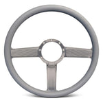 Steering Wheel,Linear style,Aluminum,15 1/2,Half-wrap,Made in the USA,Clear anodized spokes,Grey grip