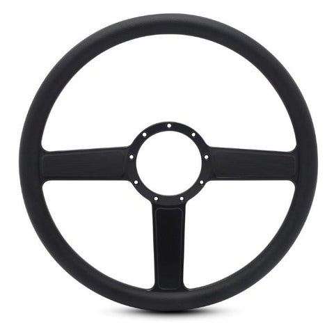 Steering Wheel,Linear style,Aluminum,15 1/2,Half-wrap,Made in the USA,Matte black Fusioncoat spokes,Black grip