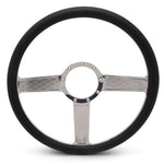 Steering Wheel,Linear style,Aluminum,15 1/2,Half-wrap,Made in the USA,Bright polished spokes,Black grip