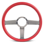 Steering Wheel,Linear style,Aluminum,15 1/2,Half-wrap,Made in the USA,Clear anodized spokes,Red grip