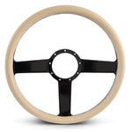 Steering Wheel,Linear style,Aluminum,15 1/2,Half-wrap,Made in the USA,Gloss black Fusioncoat spokes,Tan grip