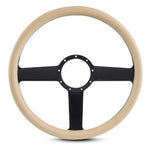 Steering Wheel,Linear style,Aluminum,15 1/2,Half-wrap,Made in the USA,Matte black Fusioncoat spokes,Tan grip