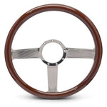 Steering Wheel,Linear style,Aluminum,15 1/2,Half-wrap,Made In USA,Bright clear coat spokes,Wood grip