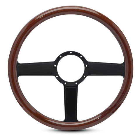 Steering Wheel,Linear style,Aluminum,15 1/2,Half-wrap,Made In USA,Matte black spokes,Wood grip