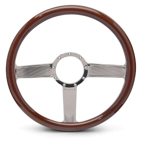 Steering Wheel,Linear style,Aluminum,15 1/2,Half-wrap,Made In USA,Bright polished finish,Wood grip