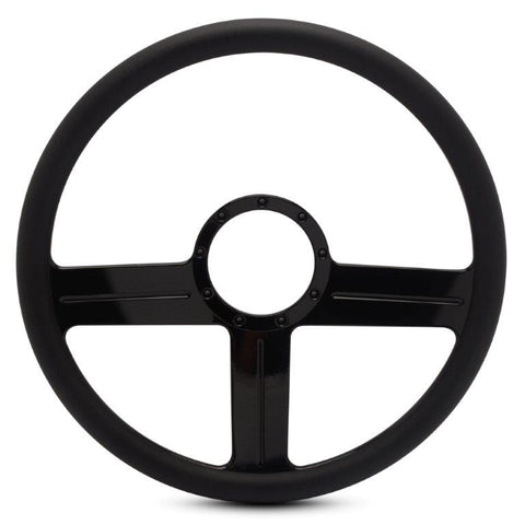 Steering Wheel,G3 style,Aluminum,15 1/2,Half-wrap,Made in the USA,Gloss black anodized spokes,Black grip