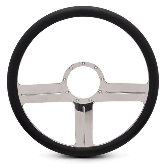 Steering Wheel,G3 style,Aluminum,15 1/2,Half-wrap,Made in the USA,Chrome spokes,Black grip