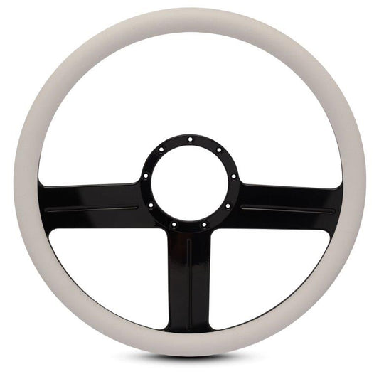 Steering Wheel,G3 style,Aluminum,15 1/2,Half-wrap,Made in the USA,Gloss black Fusioncoat spokes,White grip