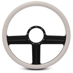 Steering Wheel,G3 style,Aluminum,15 1/2,Half-wrap,Made in the USA,Matte black Fusioncoat spokes,White grip