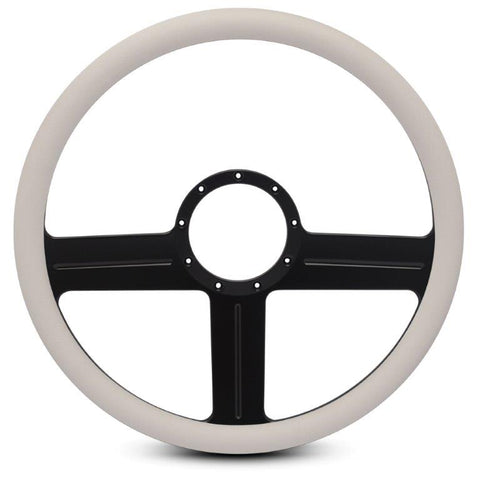 Steering Wheel,G3 style,Aluminum,15 1/2,Half-wrap,Made in the USA,Matte black Fusioncoat spokes,White grip