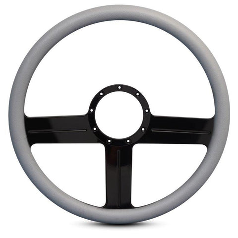 Steering Wheel,G3 style,Aluminum,15 1/2,Half-wrap,Made in the USA,Gloss black anodized spokes,Grey grip