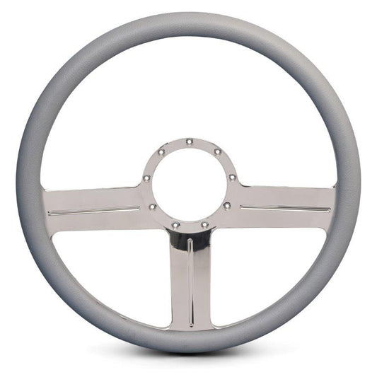 Steering Wheel,G3 style,Aluminum,15 1/2,Half-wrap,Made in the USA,Chrome spokes,Grey grip