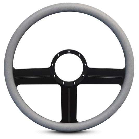 Steering Wheel,G3 style,Aluminum,15 1/2,Half-wrap,Made in the USA,Matte black Fusioncoat spokes,Grey grip