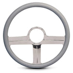 Steering Wheel,G3 style,Aluminum,15 1/2,Half-wrap,Made in the USA,Bright polished spokes,Grey grip