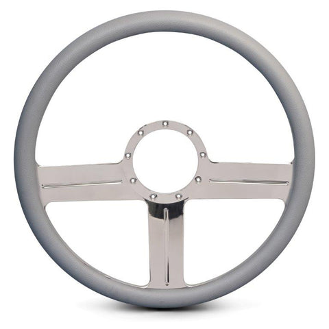 Steering Wheel,G3 style,Aluminum,15 1/2,Half-wrap,Made in the USA,Bright polished spokes,Grey grip