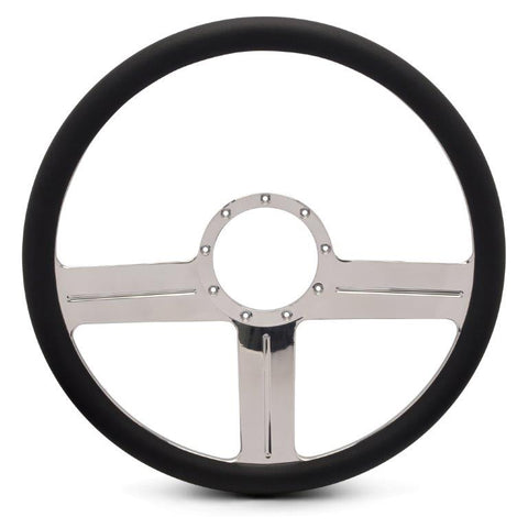 Steering Wheel,G3 style,Aluminum,15 1/2,Half-wrap,Made in the USA,Bright polished spokes,Black grip