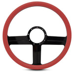 Steering Wheel,G3 style,Aluminum,15 1/2,Half-wrap,Made in the USA,Gloss black anodized spokes,Red grip